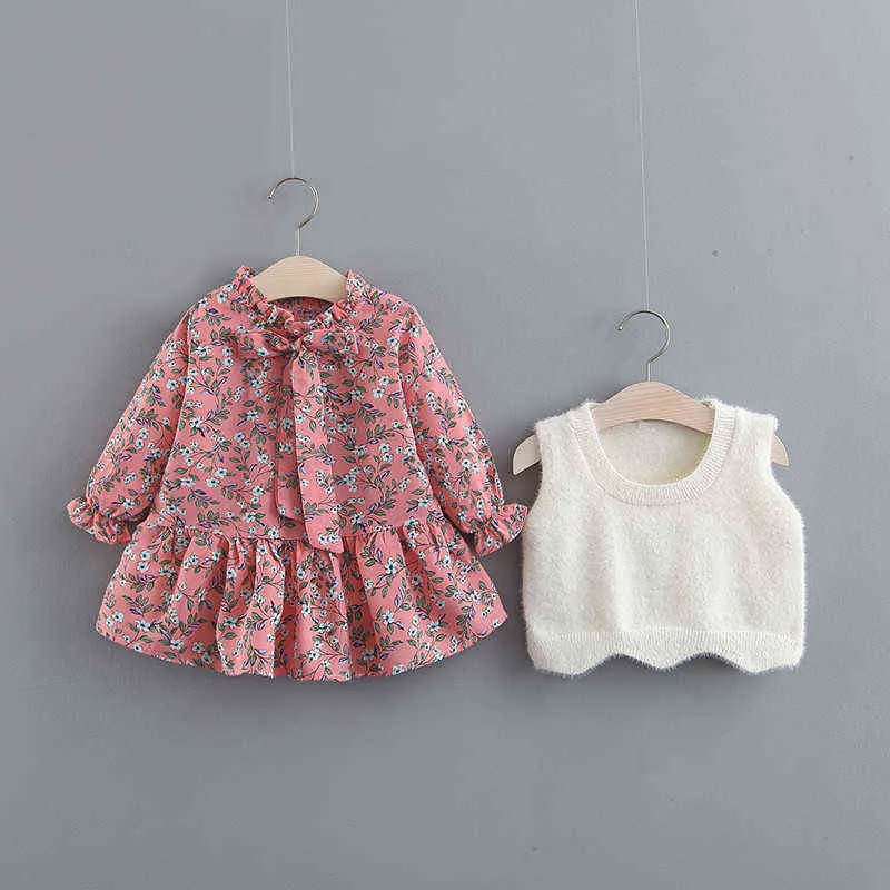 LZH infantil vestido de festa novo outono inverno bebê veste de veludo + manga longa vestido de impressão floral para bebê princesa vestido recém-nascido roupas g1129