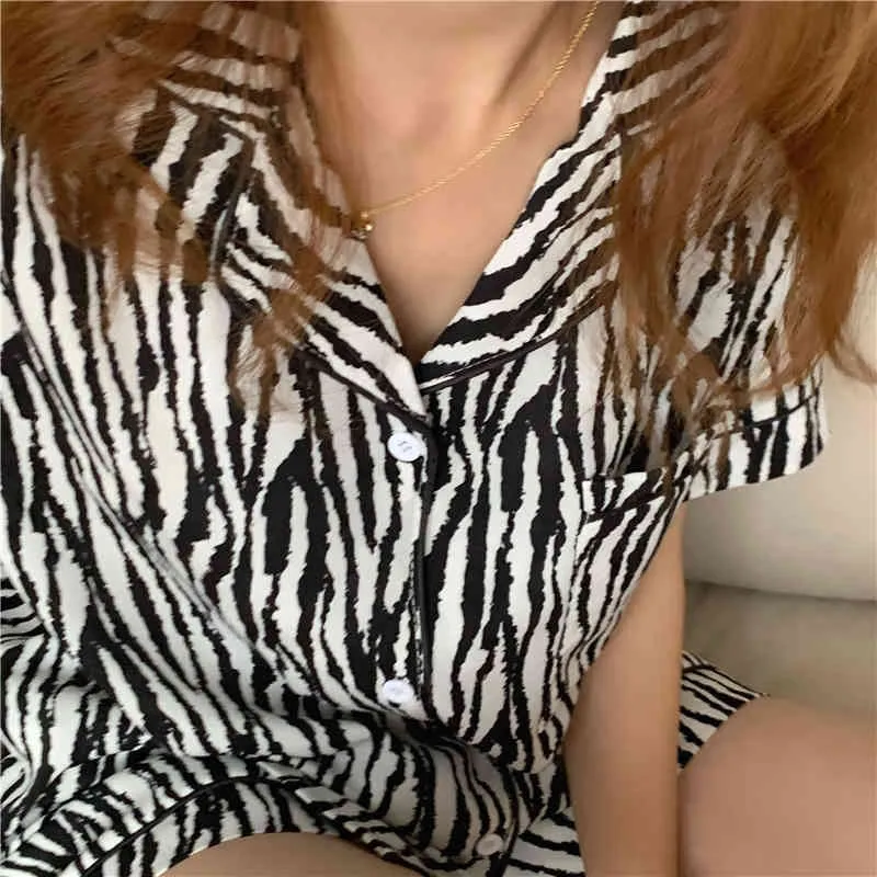 Kvinnor sommar hem slitage leopard bomull söta korta cardigans härliga lösa pyjamas mode långärmad kostym 210525