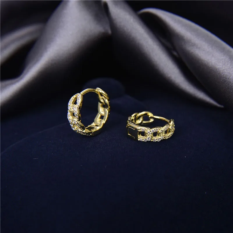 Women Mens CZ Diamond Stud Earrings High quality not rust 925 Sterling silver Gold plated Hoop Earring with box summer party jewel283I