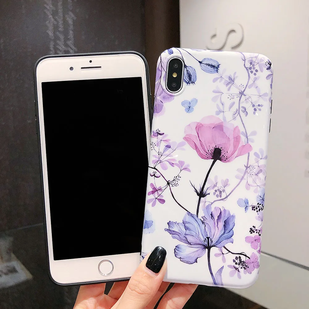 Art Flowers Phone Cases For iPhone 12 Pro mini X XR XS Max 7 8 Plus 11 13Pro Max Soft Silicone IMD Floral Protective Back Cover
