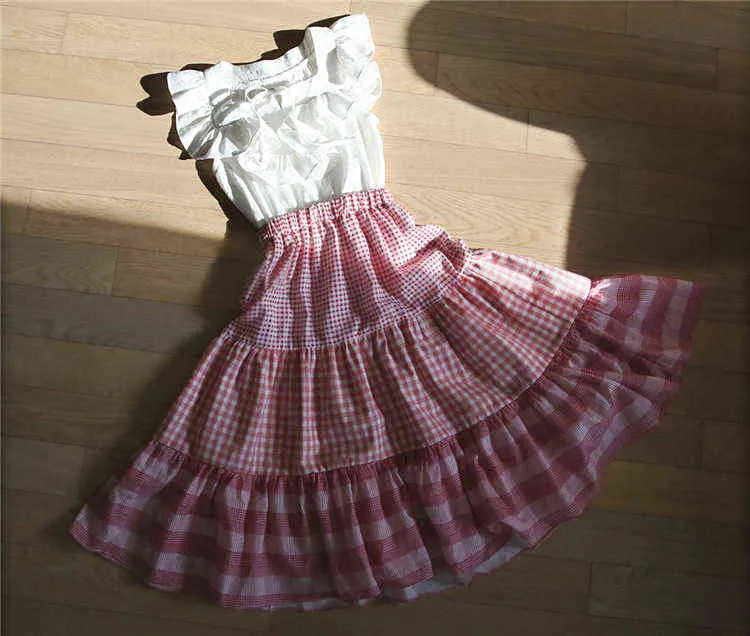 Plaid Girls Lato Maxi Dress 2020 Nowa Bawełna Dzieci Sukienki Dla Dziewczyny Baby Princess Dress Toddler Dzieci Kamizelka Sukienka Ruched, # 5130 G1129