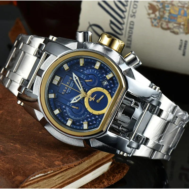 Niepokonany zegarek Bolt Zeus Mens Quartz Wirstwatch 52 mm Chronograph Invincible Luxury Watches Invicto RelOJ de Hombre dla 193R