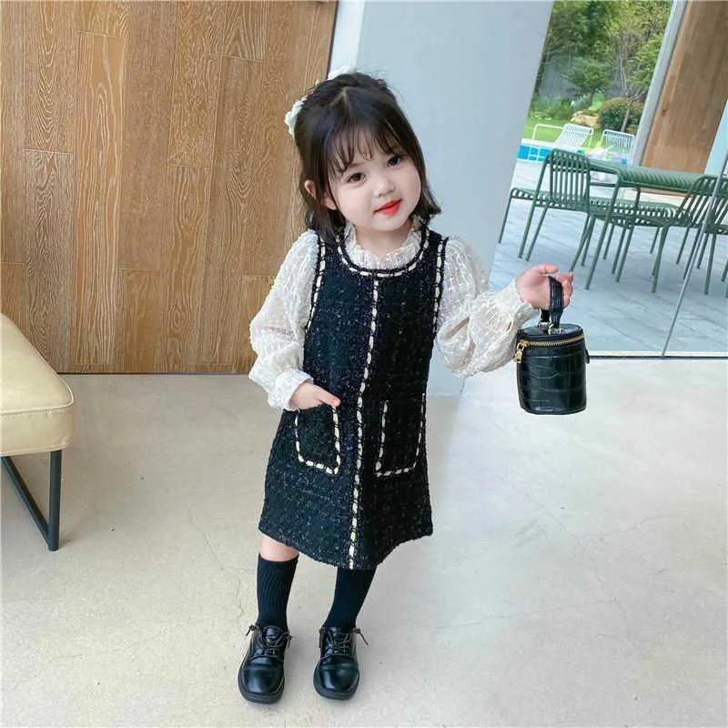 Herfst baby meisje jurk Koreaanse stijl kant lange mouw kinderen es voor meisjes prinses jongen kleding E35038 210610