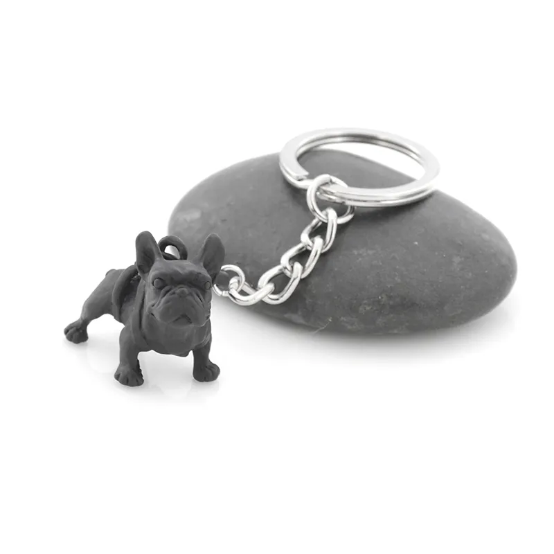 Metall svart fransk bulldog nyckelkedja söt hund djur nyckelringar nyckelring kvinnor väska charm husdjur smycken gåva hela bulk lots241q