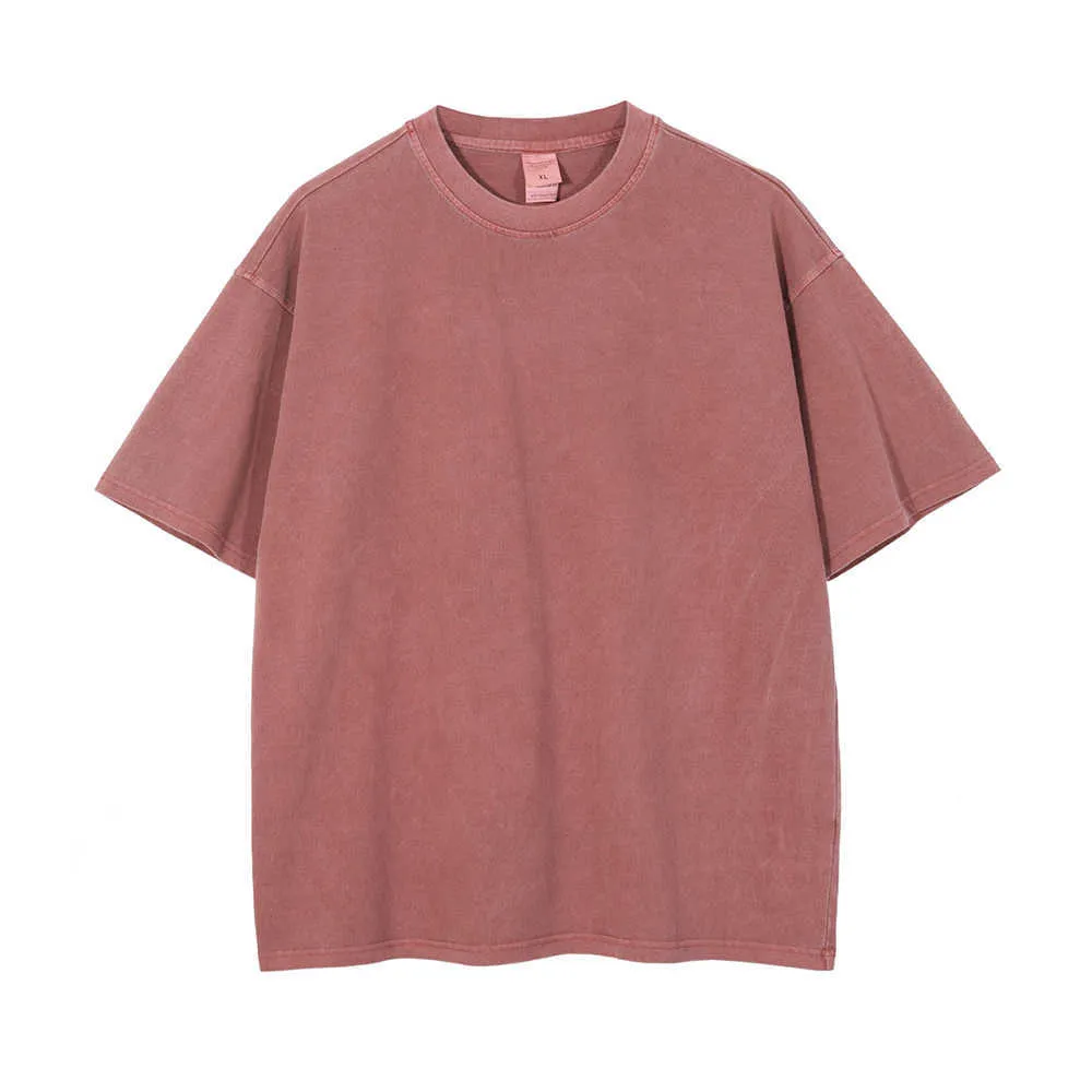 Summer Garment-Washed Heavy Cotton T-shirt Short Sleeve Raglan Tops Hip Hop Tee Streetwear Nine Colors 210714