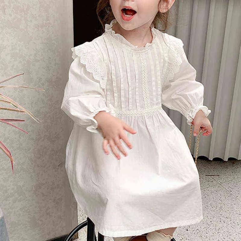 Vestido de manga larga para niñas, vestido informal de princesa, fiesta de cumpleaños, novedad de 2021, vestidos infantiles para niñas, bonito disfraz blanco G1129