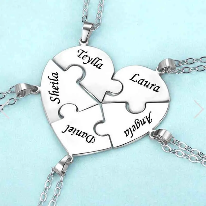 Collier Puzzle personnalisé Noms gravés Pendentif coeurs perplexes - envoyer des noms via le chat