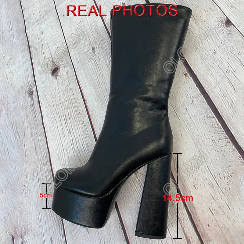 Rontic Anpassung Farbe Frauen Winter Mitte Wade Stiefel Seitlichem Reißverschluss Block Heels Runde Kappe Elegante Schwarze Schuhe Plus UNS Größe 35 43