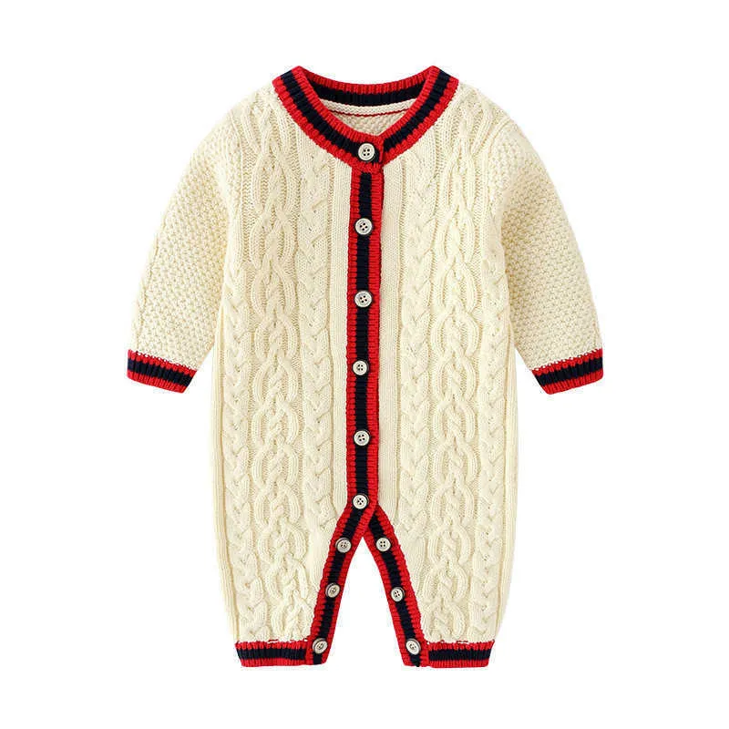 Fashion Newborn Baby Boys Girl Winter Buttons Cable Knit Sweater Romper Jumper Outfits Baby Girl Romper New Born Baby Clothes