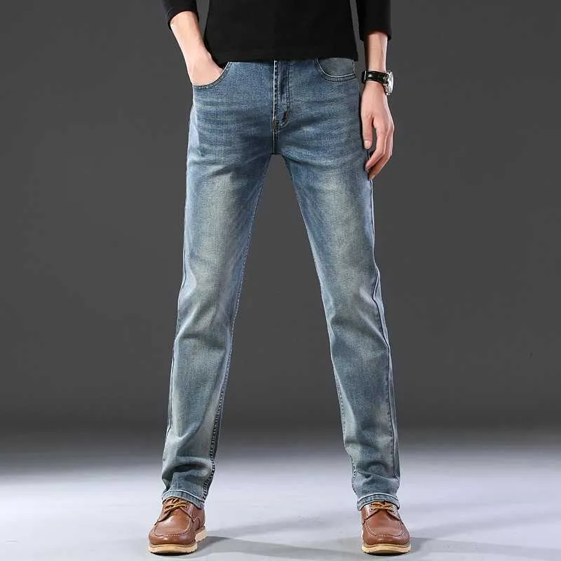 SULEE Top Brand Jeans da uomo Business Casual Elastico Comfort Pantaloni in denim dritto Pantaloni maschili di marca di alta qualità 211008