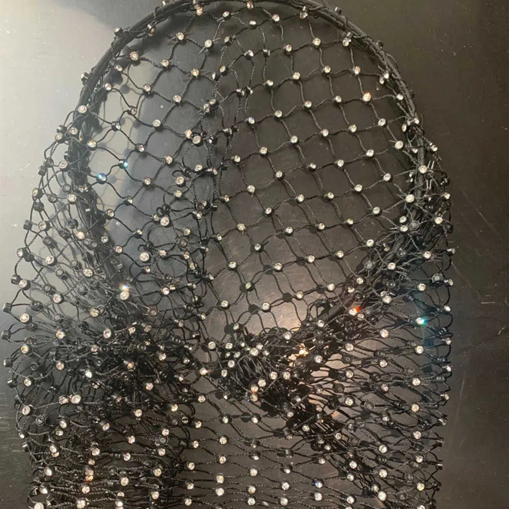 Sexig svart lyxkristall mesh hårband huvud hoop huvudband täcke ansikte slöja headpiece bröllop smycken för kvinnor 210707