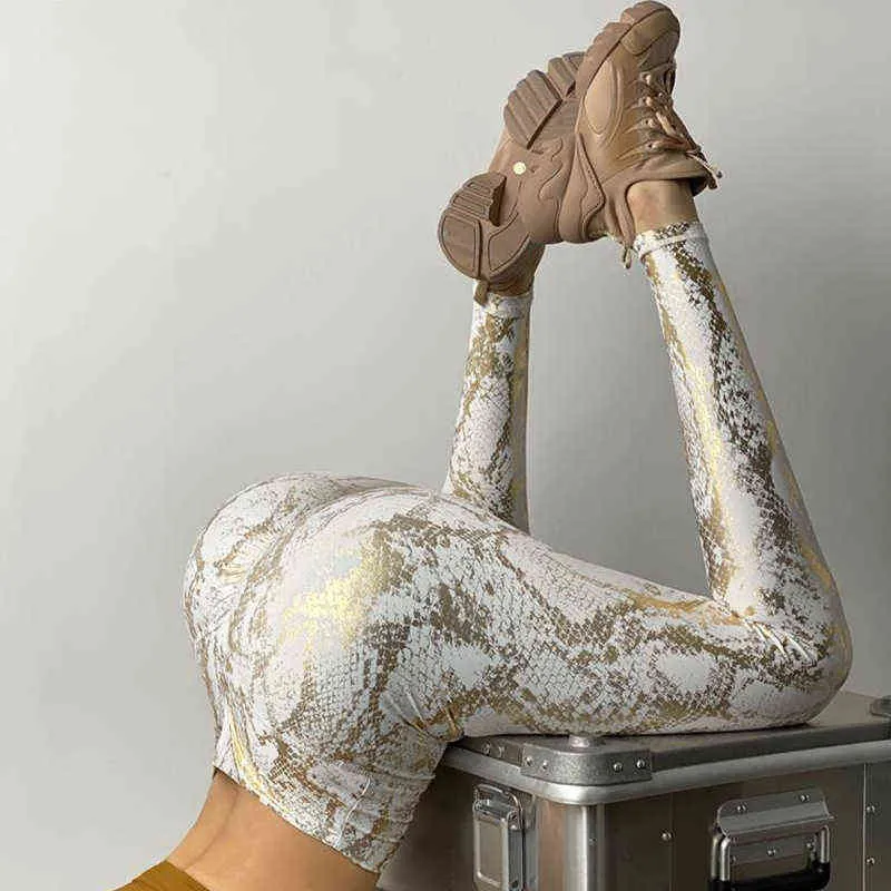 Schlange gedruckt Leggings Frauen Sport Push-Up Fitness Hohe Taille Weibliche Gym Hosen Kleidung 211215