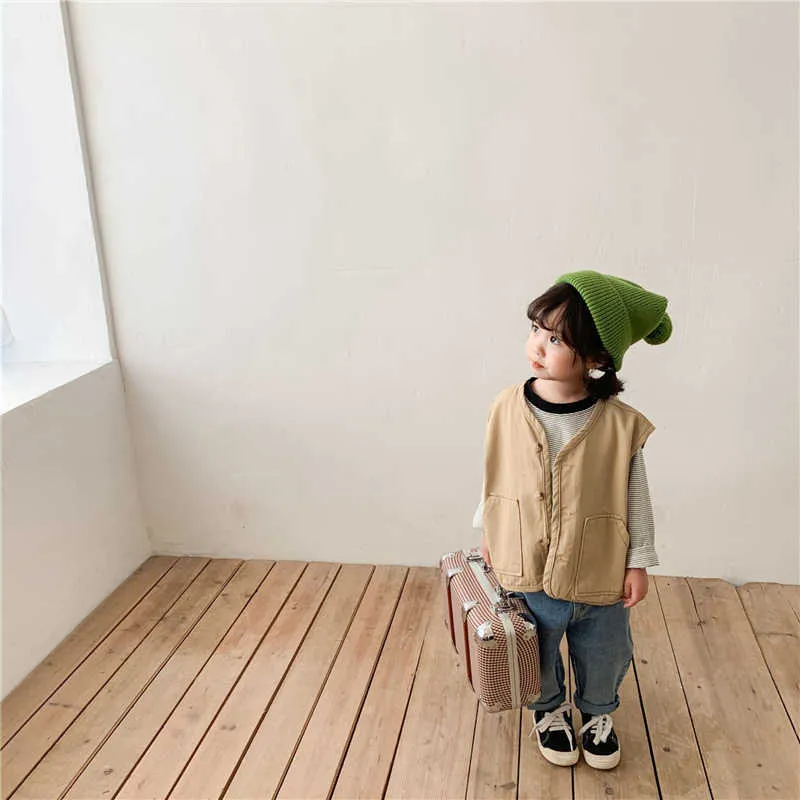 Spring Japan style Boys and girls solid color casual thin waistcoats fashion kids children cotton all-match loose vests 210615
