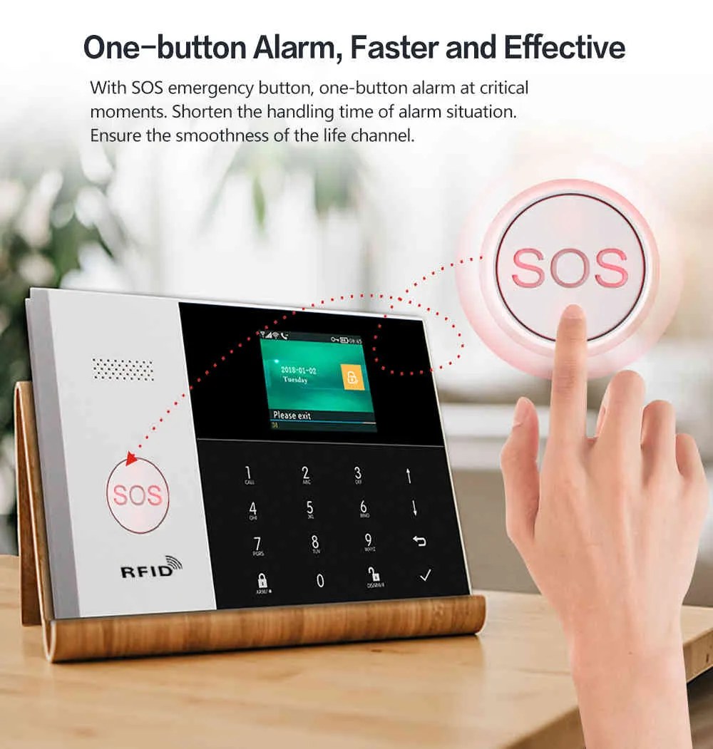 Tuya Wifi GSM Hem BURGLAR SECURITY 433MHz App Control LCD Touch Keyboard 11 Språk Wireless Alarm System Kit