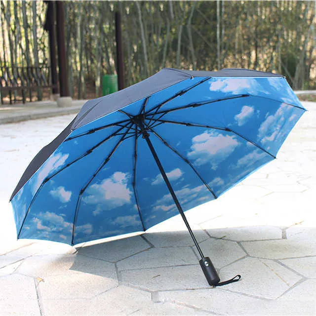 Parapluie pliant automatique coupe-vent femmes hommes voiture luxe grande entreprise Parasol Double dix os s 210721