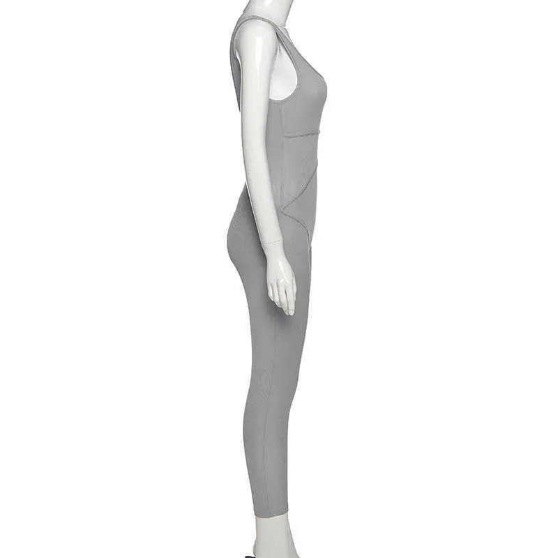 Colysmo Ribbed Sexy Jumpsuit Bodycon sin mangas sin espalda pantalones largos overoles para mujeres elástico Slim Fit Casual Jump Suits 210527