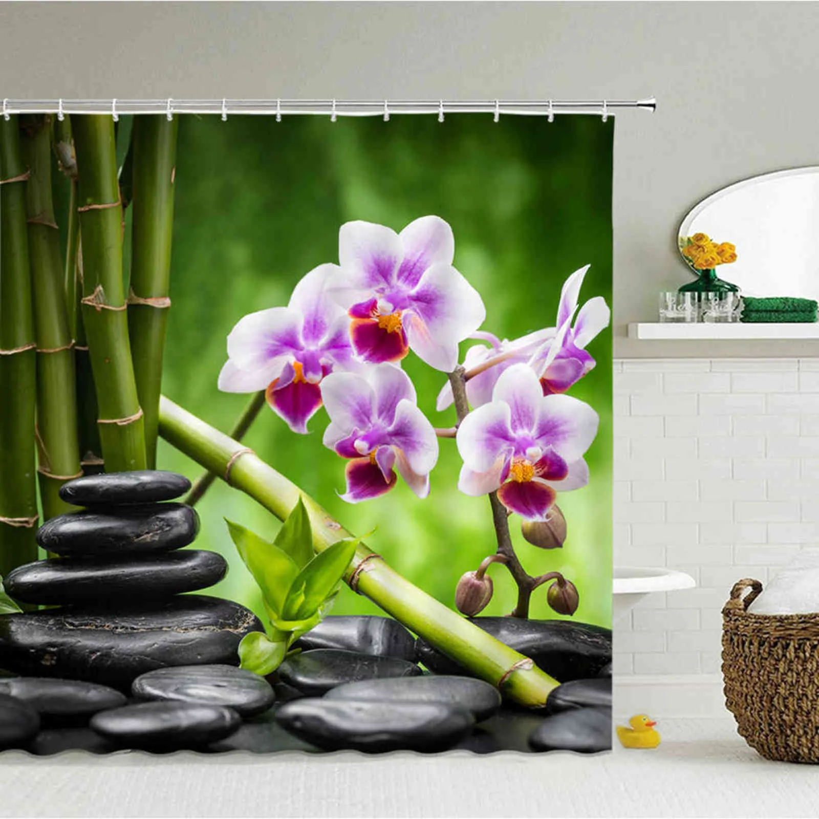 Джен душевая занавеска для ванной комнаты 3d бамбуковая бегущая вода зеленый бамбук Будда душевые занавески водонепроницаемый моющийся экран 211116