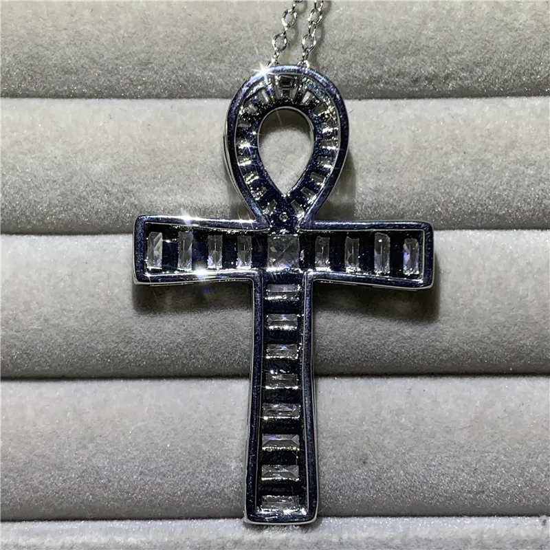 Choucong Ankh Cross Pendant 925 Sterling Silver 5A CZ Stone Chain Cross Pendant Necklace for Women Men Men Party Wedding Jewelry297a