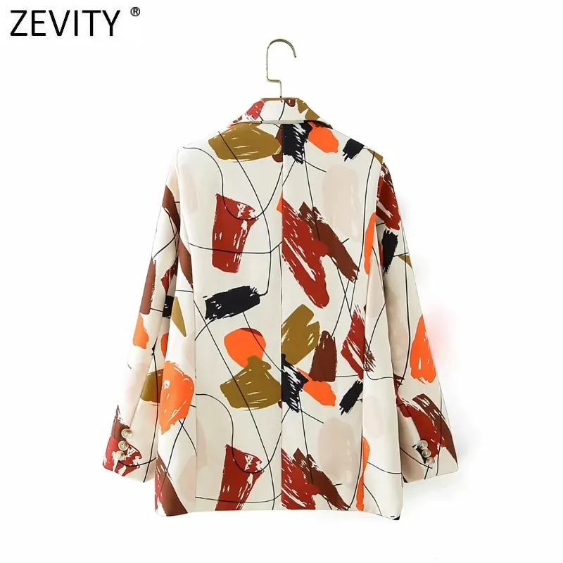 women vintage abstract printing blazer long sleeve office ladies causal single breasted suits outwear coat tops CT554 210420