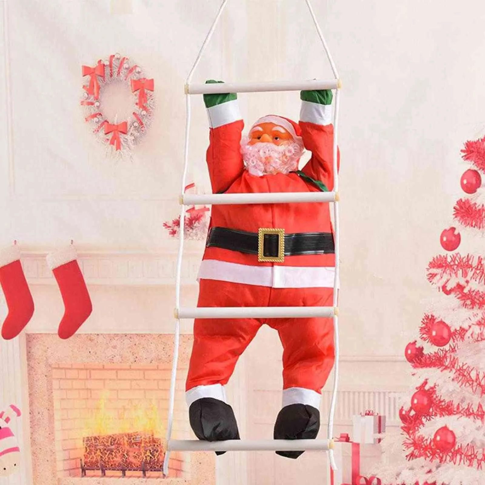 Jul hängsmycke Santa Claus hängande docka stege rep klättring år träd dekoration julgran hängande inredning 211104