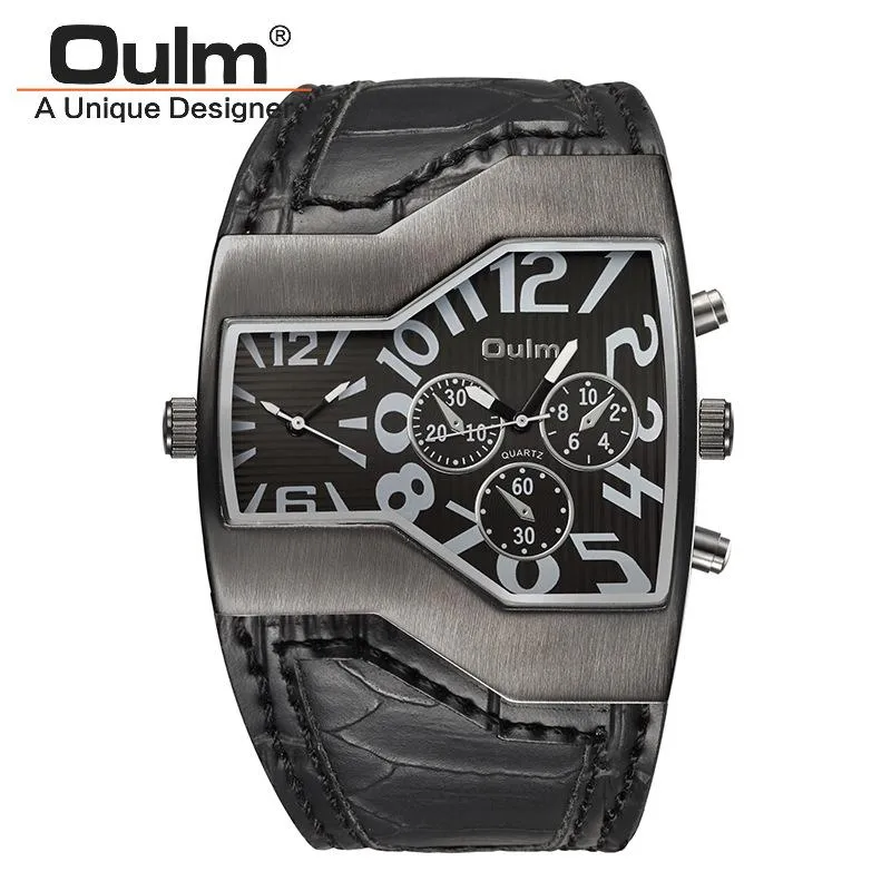 Нарученные часы 5 цветов Супер крутые мужчины Quartz Watches Oulm 1220 Двойное шоу Snake Band Casual Sports мужская армия Clock236Z