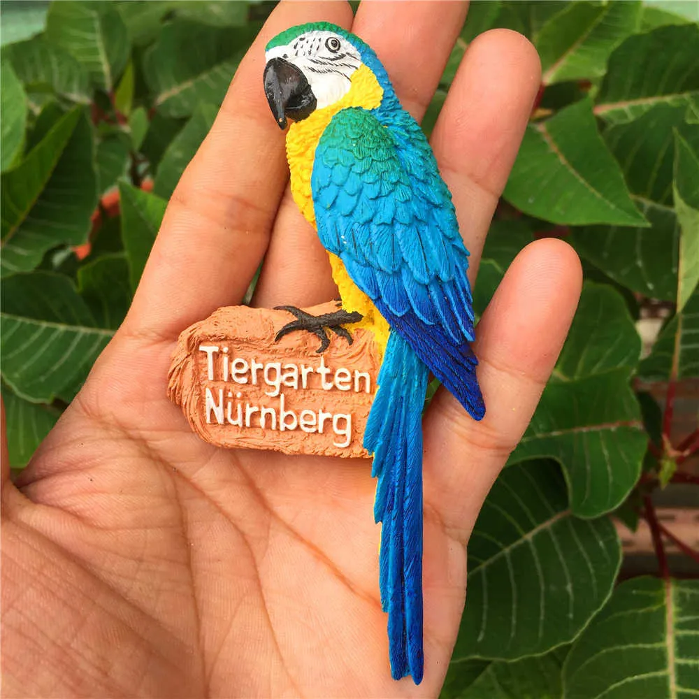 クリエイティブマグネット冷蔵庫動物の鳥のオウムの樹脂装飾的なICバックルメッセージステッカー210722