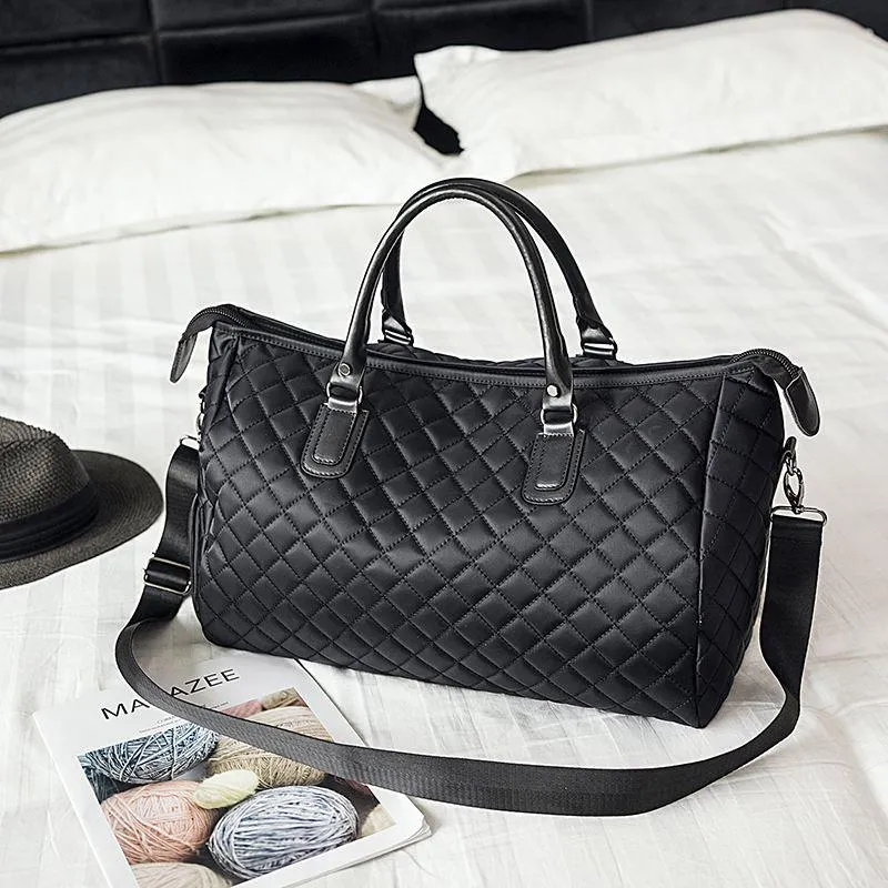 Duffel väskor Mens Fashion Plaid resväska mångsidig kvinnor Duffle Weekend nylon axel stor handväska.