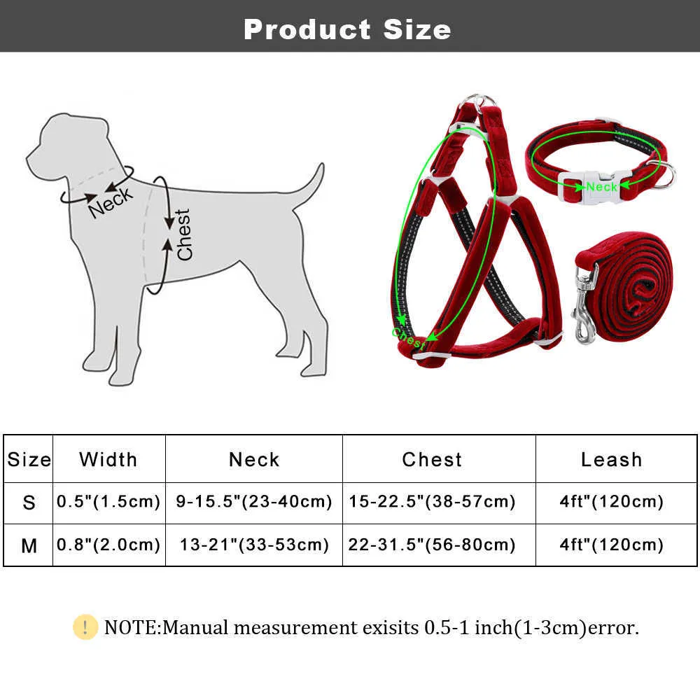 Regulowany Dog Collar Wiązka Smycz Zestaw Odblaskowe Soft Puppy Beness Kamizelki Nylon Pet Collar dla małych średnich psów Chihuahua 210729
