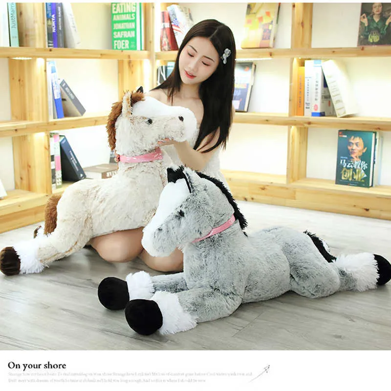 90/120 cm simulatie paard knuffels schattig bemand dier zebra pop zachte realistische speelgoed kinderen verjaardagscadeau Woondecoratie 210728