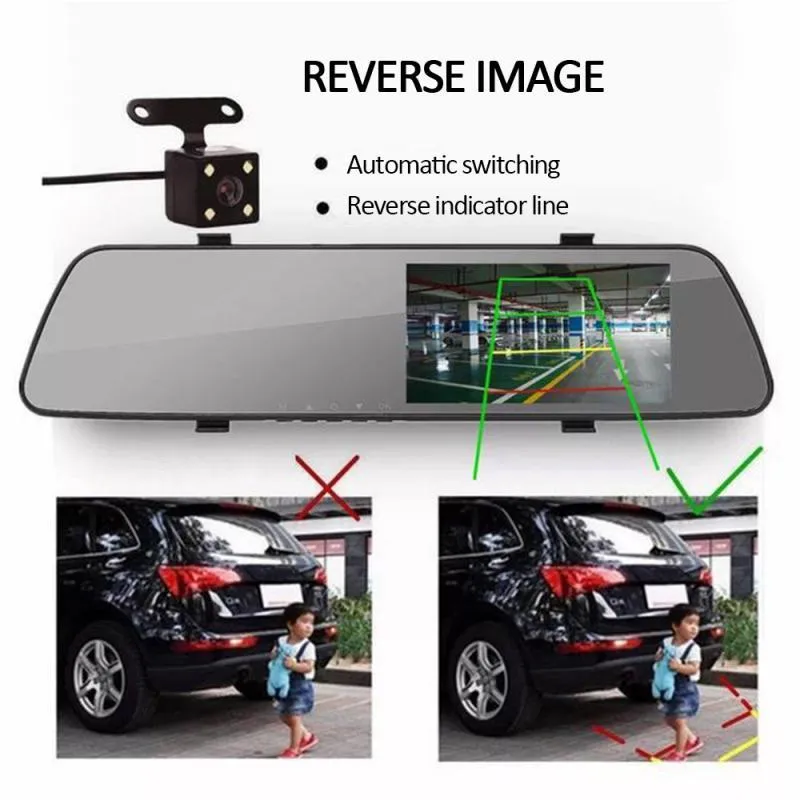 Auto-DVR 4,5-Zoll-High-Definition-Spiegel-Sternenlicht-Nachtsicht-Fahrrekorder mit zwei Objektiven und 1080P-Rückfahrkamera
