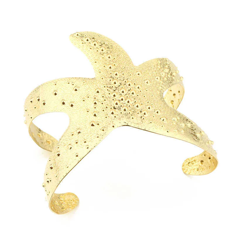 Fashion Retro Cool Pierced Engraved Leaf Starfish Open Wide Bracelet Women's Bracelet Q0719