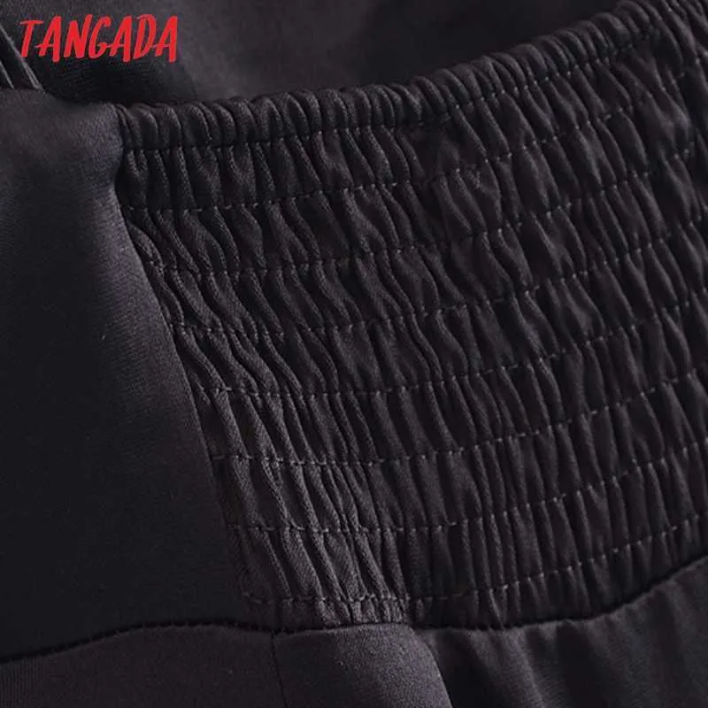 Tangada femmes noir Satin robe courte sangle ajuster sans manches mode coréenne dame robes de soirée Vestido 3H281 210609