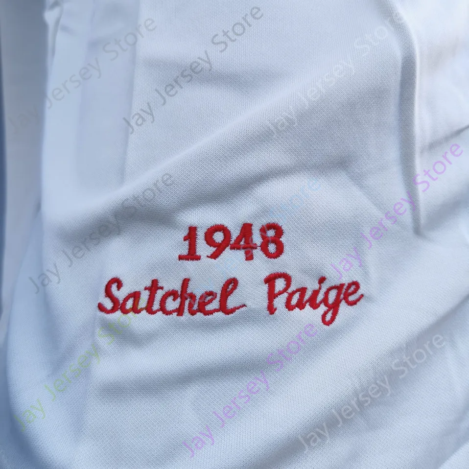 Baseballtröjor Satchel Paige Jersey Retro Vintage 1948 1953 Grå Kräm Marinröd Player Pullover Hall Of Fame Patch Hemväg Storlek S-3XL