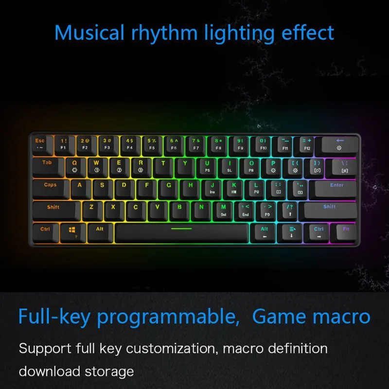 GK61 61 Ключ USB Wired Светодиодная подсветка Axis Gaming Mechanical Keyboard Desktop