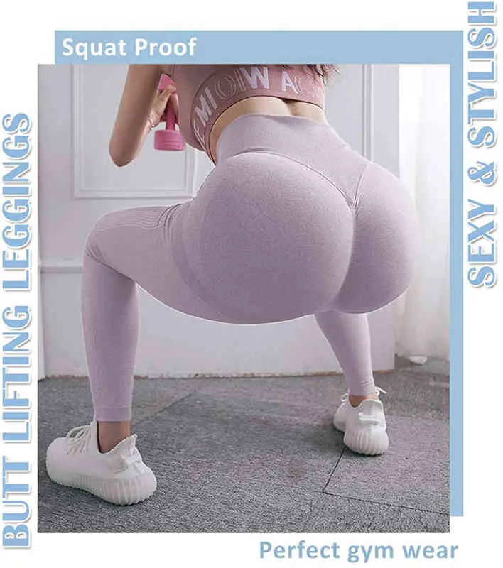 Kvinnor Leggings Sport Fitness Hög midja Sömlös Legging Gym Byxor Femme Push Up Elastic Sexy Workout 211215