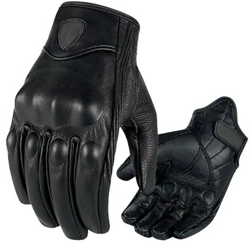 Nouveau rétro en cuir véritable moto gants homme femmes écran tactile chèvre course gants d'équitation MX ATV course Guant Motocross H1022