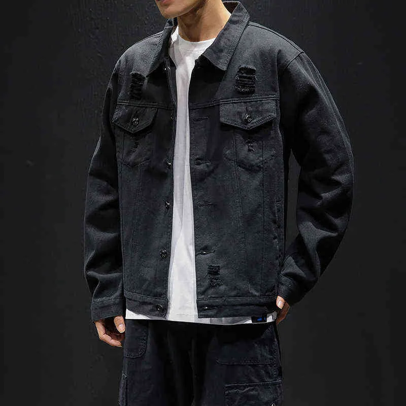 Nowe Kurtki Dżnowy Mężczyźni Jeans Kurtki Slim Fit Bomber Jacket Cotton Men's Jean Kurtka Hip Hop Hole Coats Fashion Streetwear 5XL Y1122