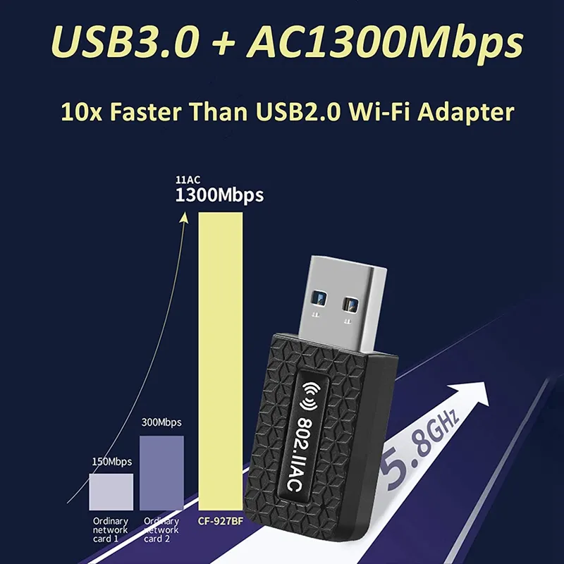 5GHz 와이파이 USB 와이파이 어댑터 AC 1300Mbps Wi-Fi 어댑터 USB 3.0 이더넷 Wi Fi Attenna 듀얼 밴드 2.4G5G PC 노트북 용 WiFi 모듈