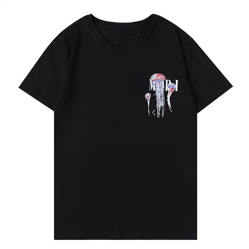 Summer Style Jellyfish Short Sleeve T-shirts Men's and Women's Tide Brand Round Neck Printing Loose T-shirt Letters Sports Casual