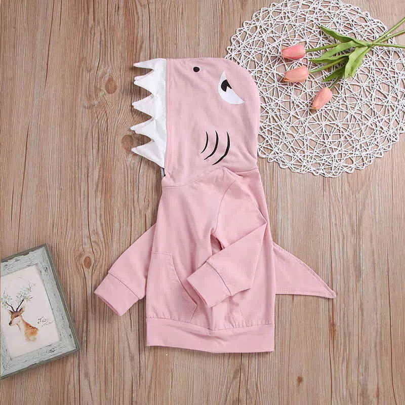 Cute Hooded Shark Children's Sweater Girl Autumn And Winter Halloween Cartoon Warm Baby Clothing 210515