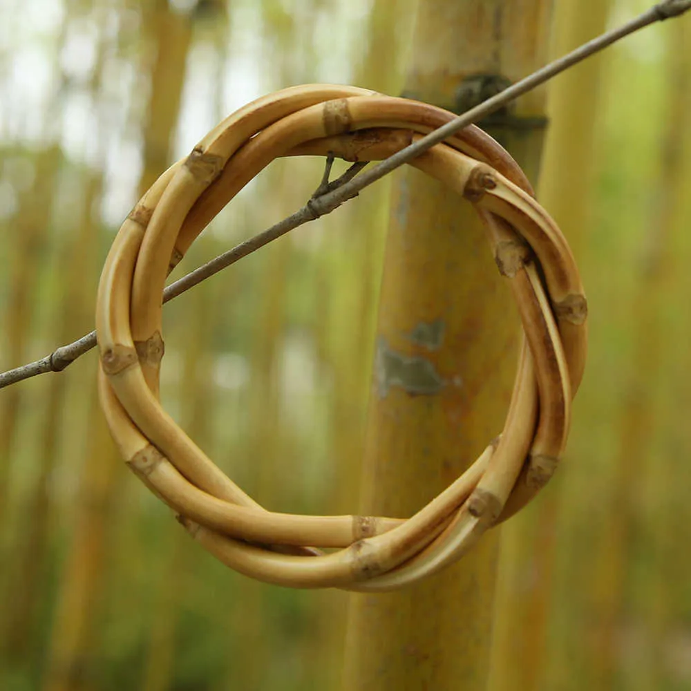 Bracelet jonc de racine de bambou naturel torsadé fait main unique Q0719