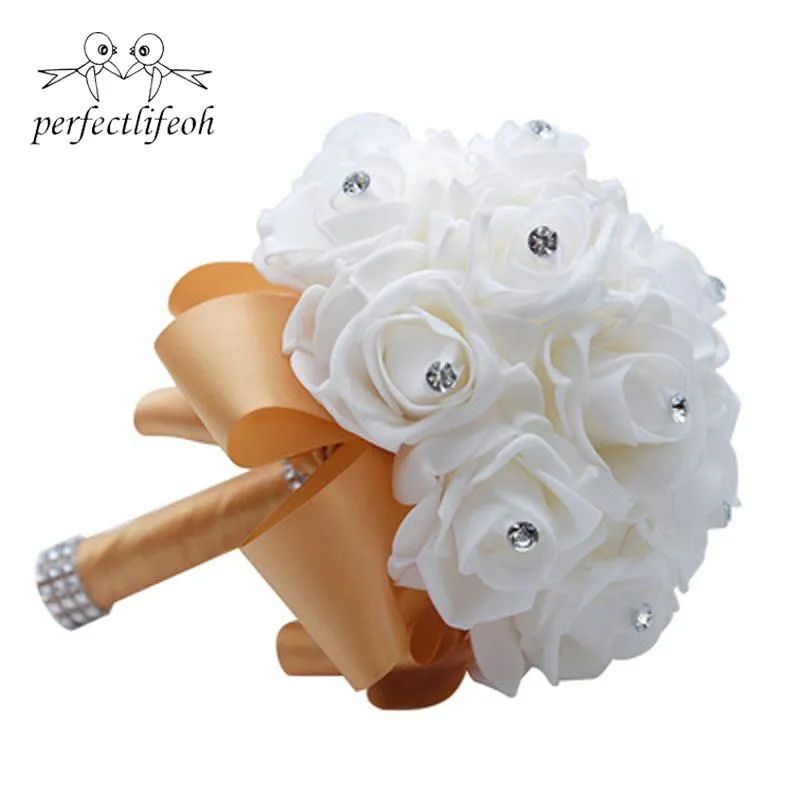 結婚式の花Perfectlifeoh de noiva Rose Bridesmaid Foam Bridal Bouquet Ribbon221l