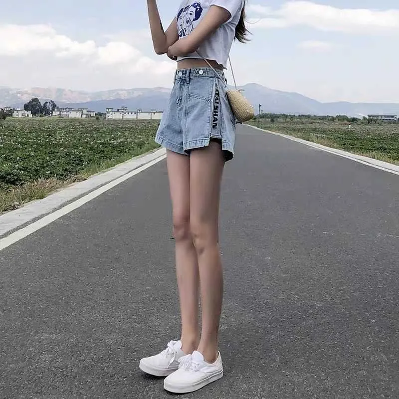 Breites Bein Sexy Hohe Taille Sommer Plus Größe Koreanische Frauen Jean Denim Shorts Weibliche Vintage Kurze Hosen Lässige Mode Lose 210714