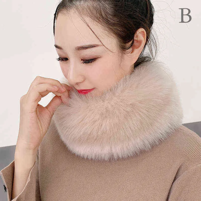 53CM Length Furry Scarves Winter Warm Women Fashion Faux Fox Fur Collar Scarf Shawl Stole Furry Neck Wrap Circles Y1122