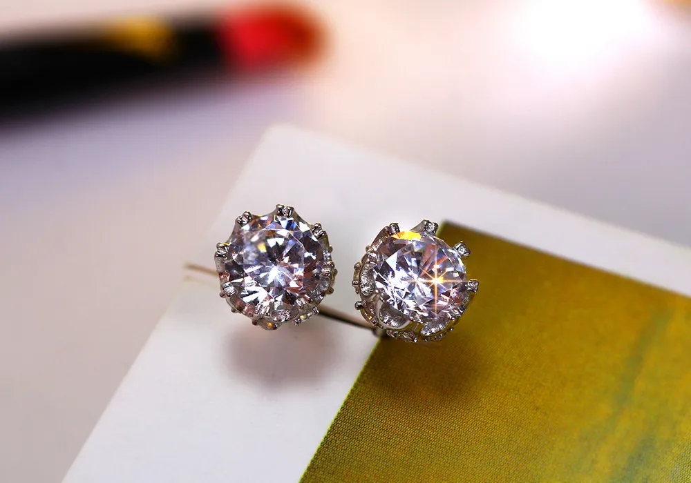 Luxury Stud Earrings 100 925 Silver Crystal Zircon Wedding Earring for Women Women Brincos Oorbellen E0058768206