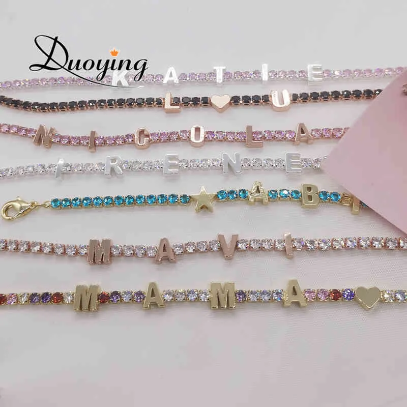 Duoying Custom Bokstäver med Färgglada Zirconia Tennis Chain Anpassad Zircon Namn Armband för Smycken Gift