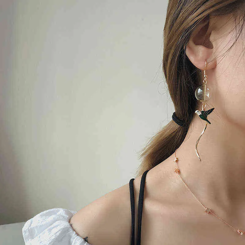 Original Design Green Bubble Long Dangle Earrings For Women 2020 Charming Handmade Glass Ball Korean Drop Earrings Jewelry G220312