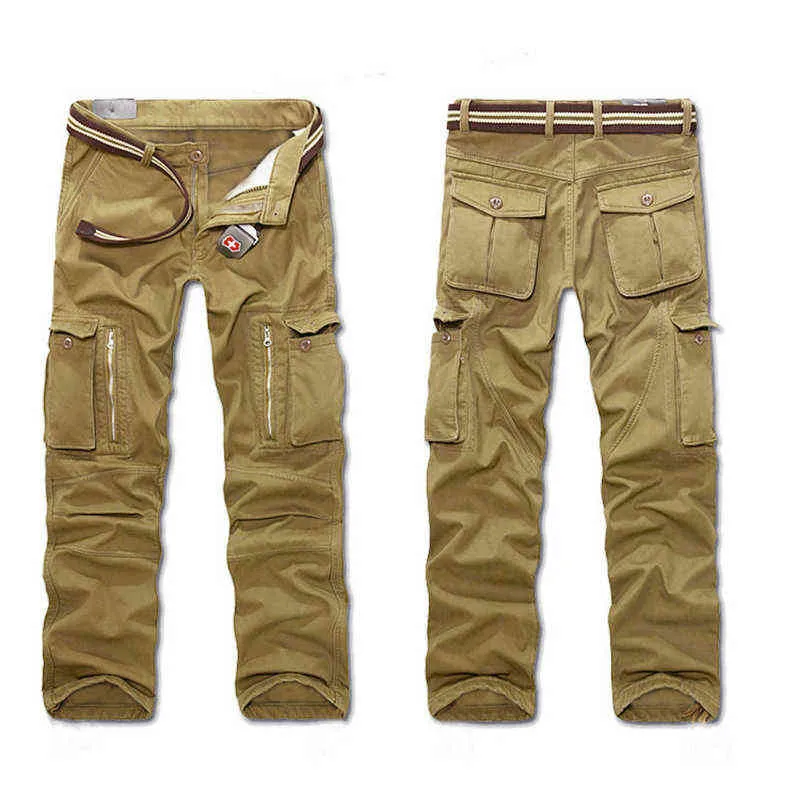 2021 Jesień Zima Nowe Męskie Kombinezony Dorywczo Mężczyźni Multi-Pocket Casual Plus Size Spodnie Męskie Moda Wojskowe Spodnie Taktyczne H1223