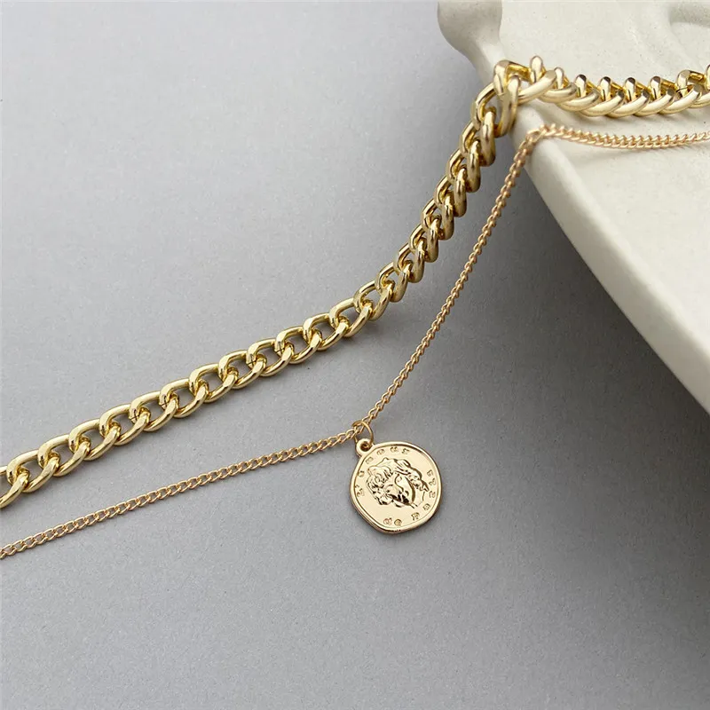 17 км ретро портрет монета подвеска большие толстые цепи ожерелье для женщин преувеличенные цепные колье геометрические круглые ожерелья украшения