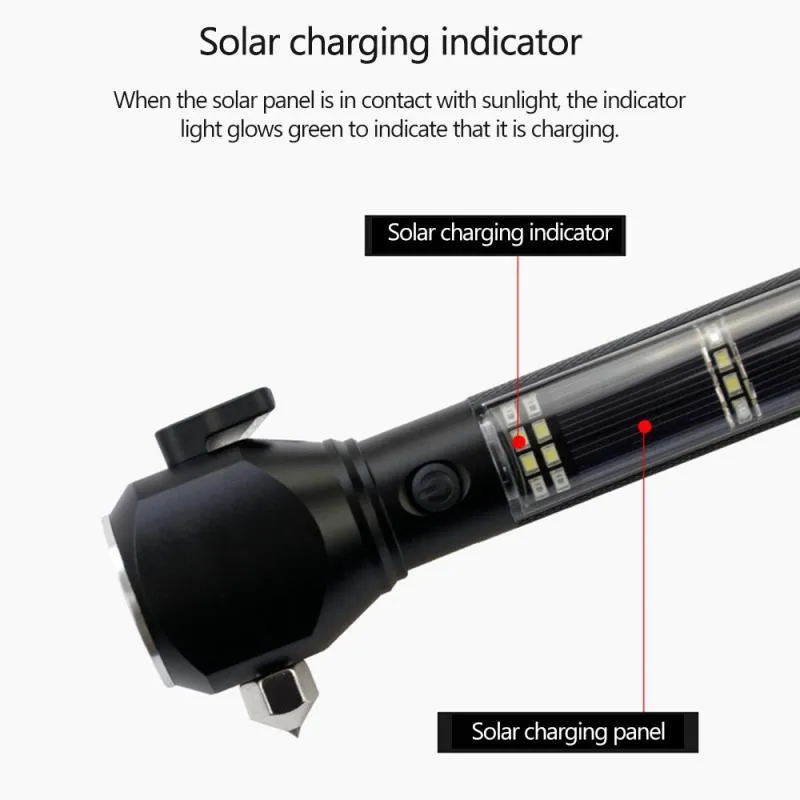 متعدد الوظائف سلامة السيارة مطرقة مضيا الطوارئ الهروب نافذة الكسارة مقعد حزام القاطع المعدات في الهواء الطلق مصباح الشمسية
